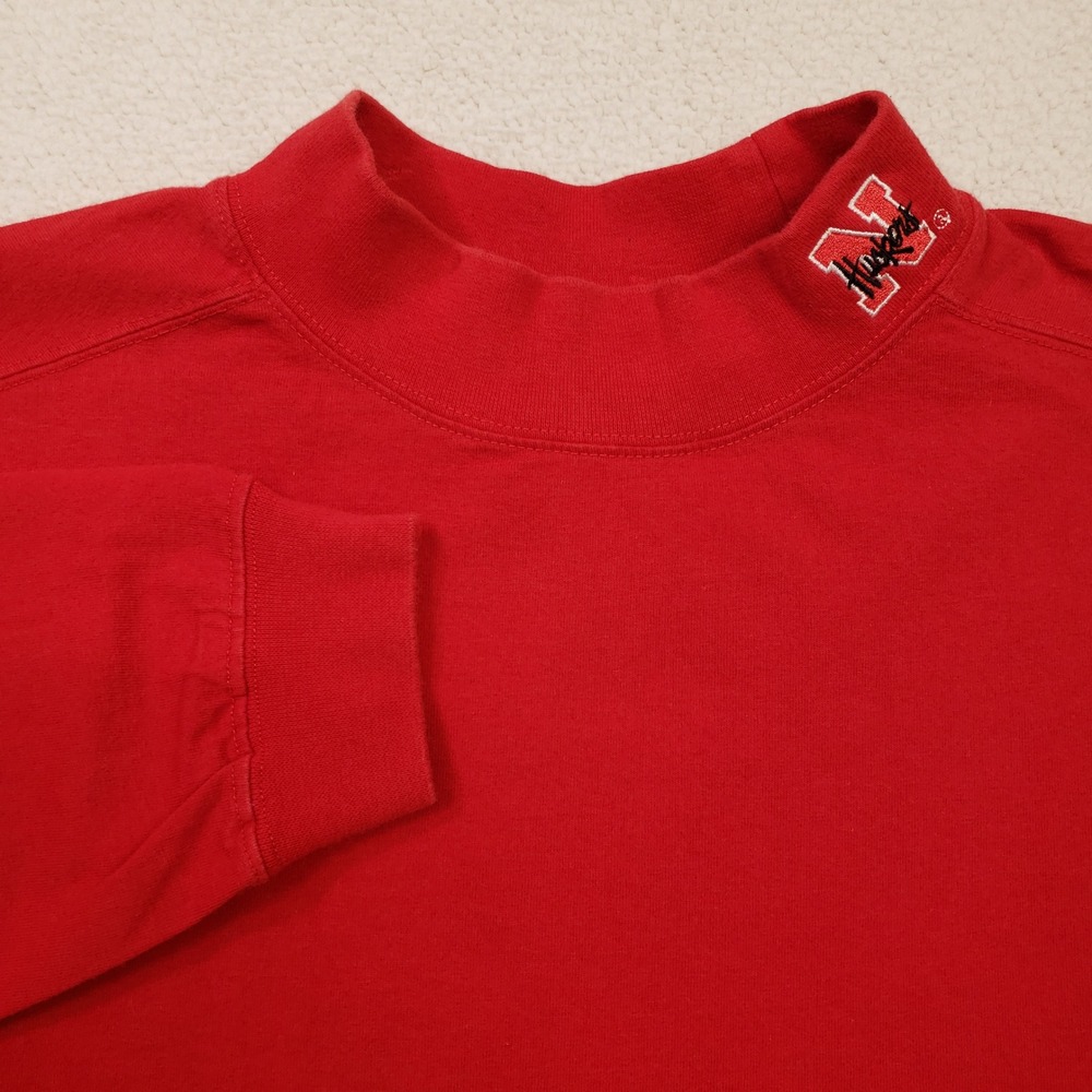Vintage Nebraska Huskers Mock Neck Shirt Lee Sport Mens Large Red Long Sleeve